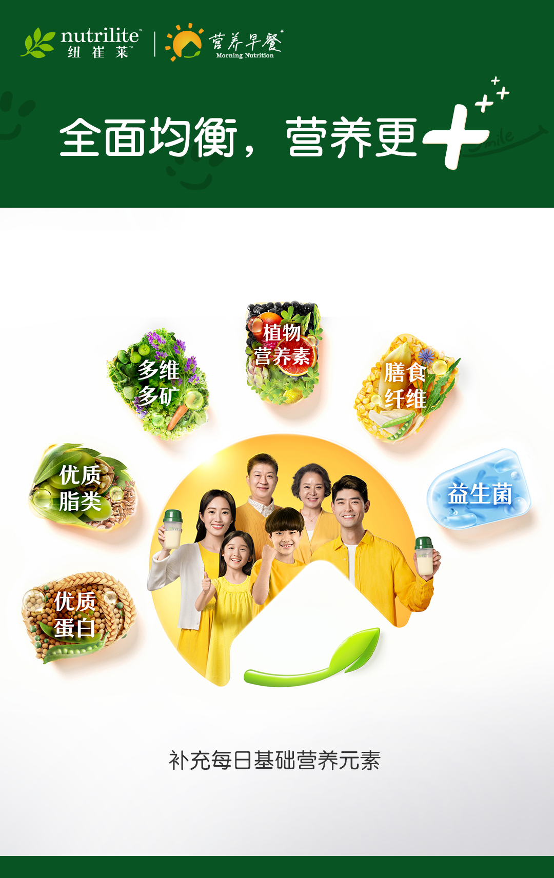 全面均衡，营养更++

补充每日基础营养元素

优质蛋白
优质脂类
多维多矿
植物营养素
膳食纤维
益生菌