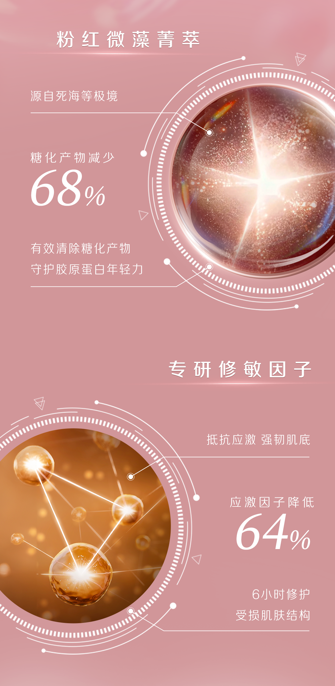 粉红微藻菁萃

源自死海等极境
糖化产物减少68%
有效清除糖化产物
守护胶原蛋白年轻力

专研修敏因子

抵抗应激 强韧肌底
应激因子降低64%
6小时修护受损肌肤结构