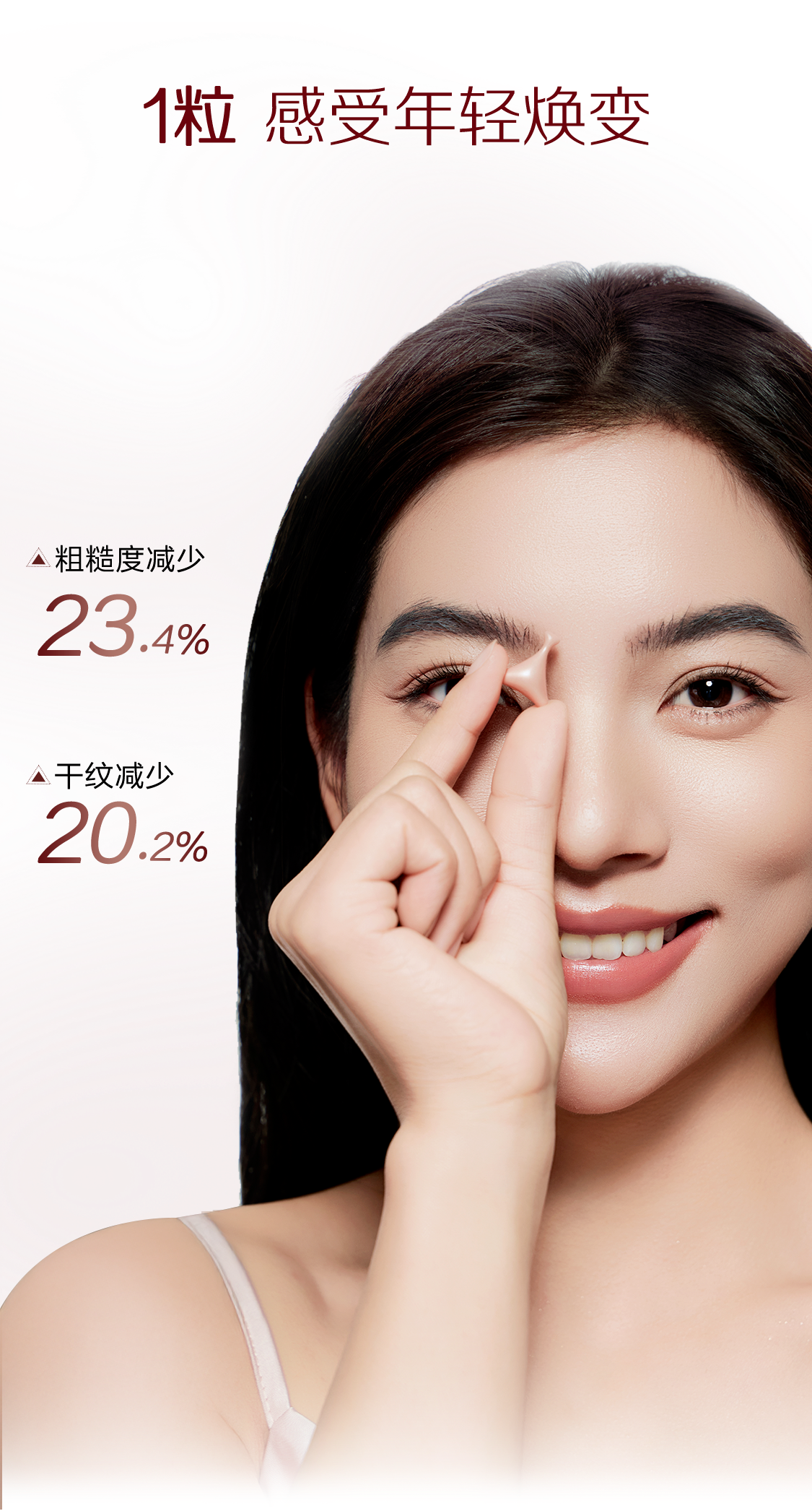 1粒 感受年轻焕变

粗糙度减少
23.4%

干纹减少
20.2%