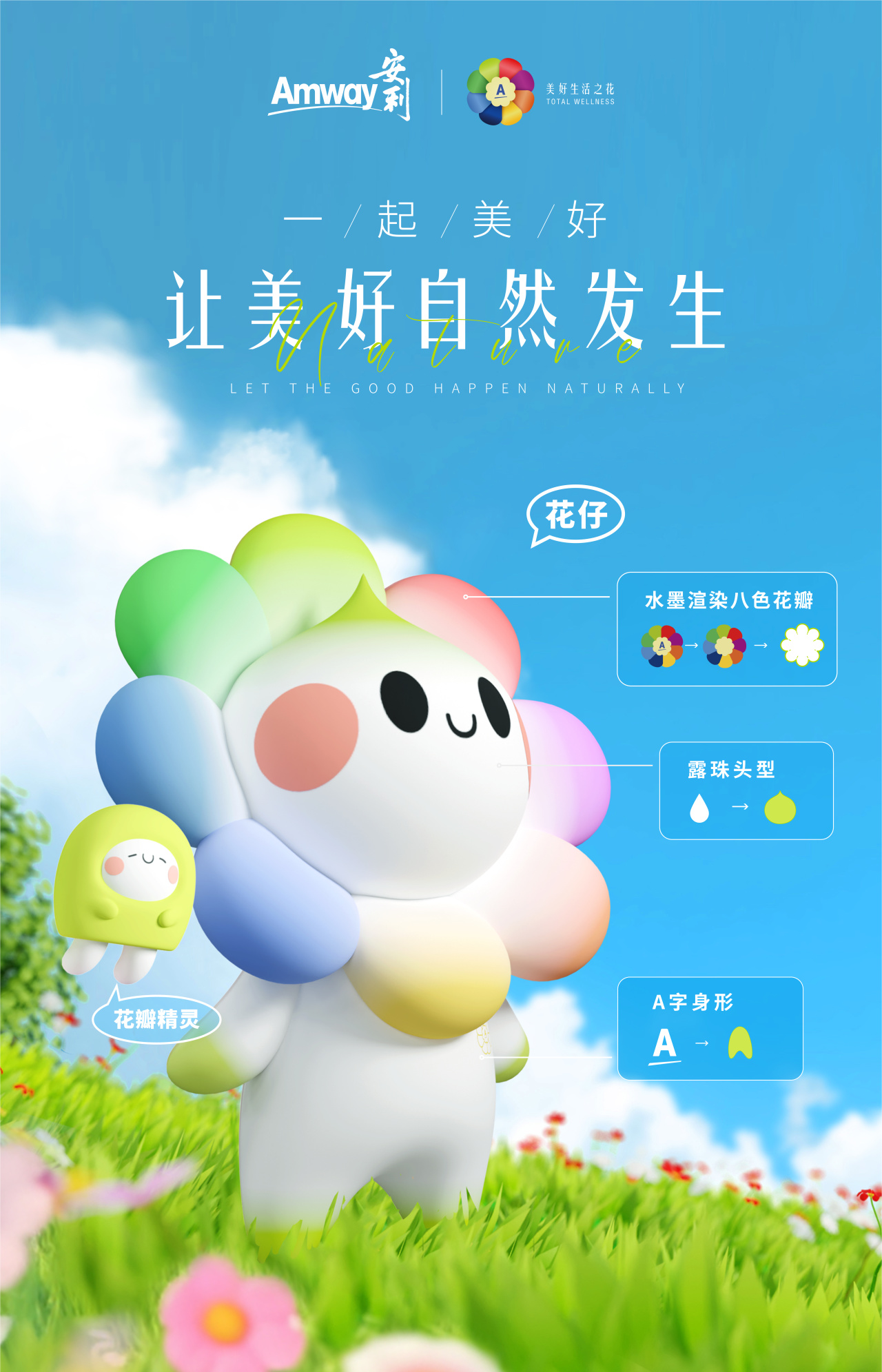 Amway

一起美好
让美好自然发生

LET THE GOOD HAPPEN NATURALLY

花仔

水墨渲染八色花瓣

露珠头型

A字身形
