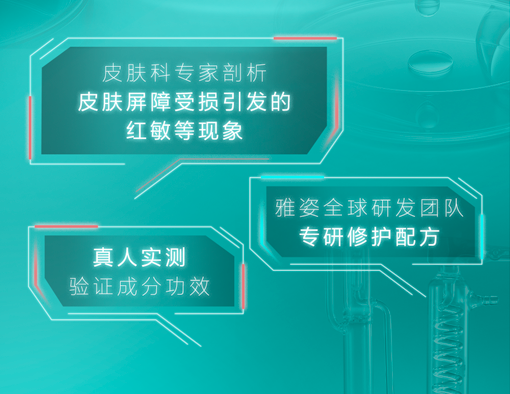 皮肤科专家剖析
皮肤屏障受损引发的
红敏等现象

雅姿全球研发团队
专研修护配方

真人实测
验证成分功效